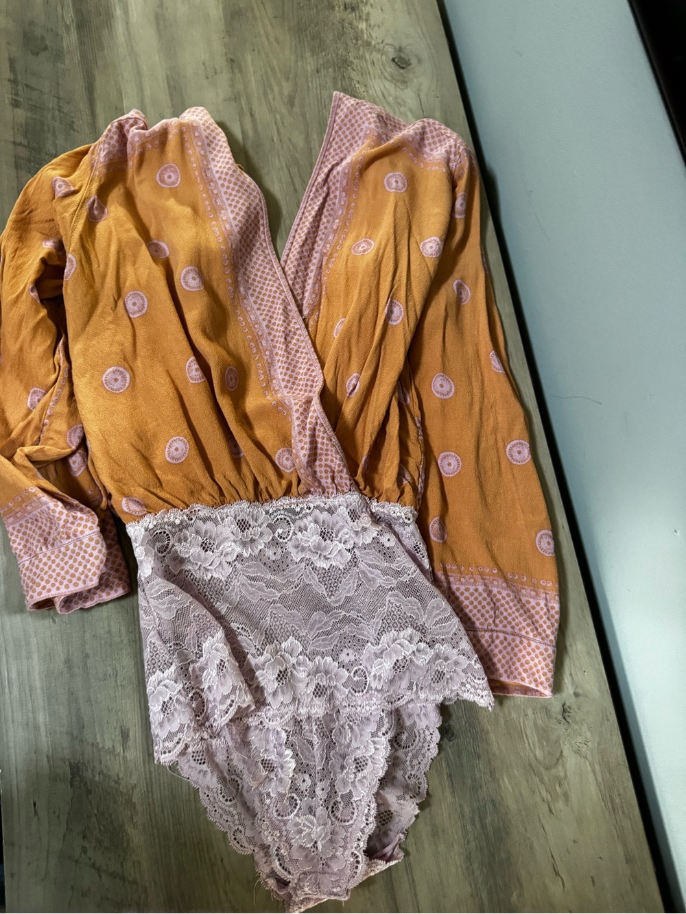 Free People Peach Wrap Bodysuit with Light Pink Accents - Picture 5 of 10